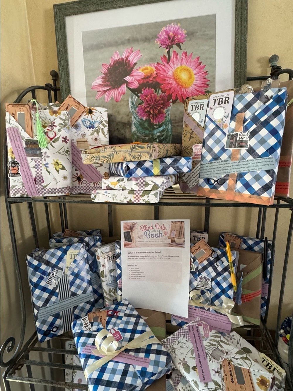 TBR Blind Date Book - Blue Plaid and Floral Gift Wrap